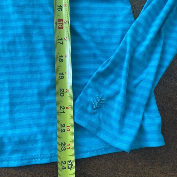Coolibar golf Performance Striped Women’s M Teal Long-Sleeve Polo UPF 50+ - Picture 8 of 9